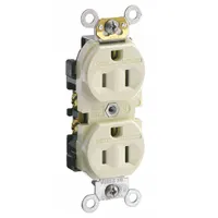 LEVITON Receptacle: Duplex, 5-15, Ivory, 125V AC, 15 A, 2 Pole / 3 Wire (MPN CR15-IS)