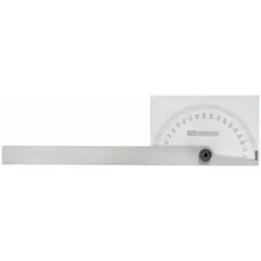Manual-reading protractor with a 6-inch blade and 1-degree graduations for angle measurement and layout. The 3 19/64-inch dimension suits general workshop tasks in metalworking, woodworking, and fabrication. Used for inspecting and marking angles on parts and assemblies.