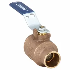This NIBCO bronze ball valve features a straight pattern with sweat x sweat connections and a lever handle. Rated for a maximum pressure of 600 psi (CWP), it is suited for on/off flow control in plumbing and HVAC systems handling water, oil, or gas.