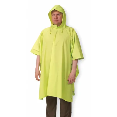 CONDOR Rain Poncho: Yellow, Nylon/PVC, Reusable, Snaps, 50 in Lg, 0.2 mm Thick - Hooded Rain Ponchos