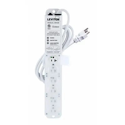 LEVITON Outlet Strip: 6 Outlets, 7 ft Cord Lg, 644 J Rated Energy, 20 A Current - Healthcare Surge Protectors