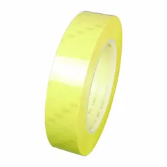 Polyester film tape with rubber adhesive, 1.97 mil thick, yellow. Used for insulating and protecting electrical connections in industrial machinery, control panels, and wiring harnesses. The yellow color aids in phase marking or safety identification.