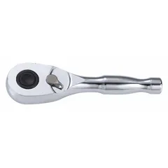 This standard-head ratchet features a reversible pear head design for tightening and loosening fasteners. The chrome finish resists corrosion. With a 4-3/4 in overall length and 4.3° minimum arc swing, it is suited for use in confined spaces during assembly and maintenance tasks.