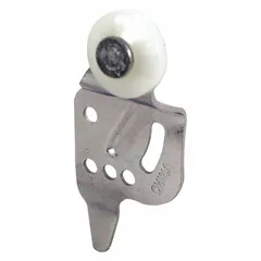 This hanging door roller from PRIME-LINE measures 3 3/4 inches in length and width, with a maximum weight capacity of 60 pounds. It is designed for use in sliding or bypass door applications in commercial and industrial settings. Sold as a single roller.