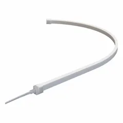 Flexible linear LED lighting spool with side-bend flexibility for custom installations. White light at 3500K color temperature, 72 lumens, 1.9 W power consumption, and 24 V DC operation. Rated life of 50,000 hours. Connection via lead wire. Suitable for under-cabinet, cove, display case, and architectural accent lighting.