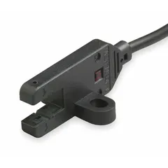 The OMRON EE-SX872P is a T-slot photoelectric sensor with PNP output, operating on a 5-24V DC supply. It features a non-terminated cable for flexible integration. Typical applications include position sensing in industrial automation, such as detecting cylinder piston position in pneumatic actuators.