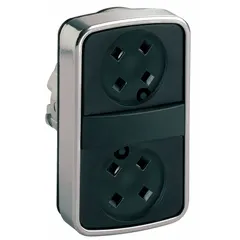 Non-illuminated metallic multihead push-button operator with two flush-profile buttons. Momentary/momentary operation. Designed for 22 mm panel mounting in industrial control stations and automation systems.