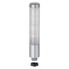 Four-tier tower light assembly with blue, green, red, and yellow light tiers and an integrated sounder tier. Operates at 24V AC/DC and has an overall height of 209 mm. Used in industrial automation for visual and audible indication of machine status, alarms, or process conditions.