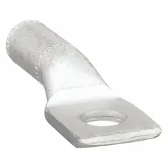 Aluminum one-hole compression lug for terminating 2 AWG solid or stranded wire. Features a 3/8 in stud size. Not pre-insulated. Used in power distribution, panel building, and grounding applications requiring a low-resistance connection.