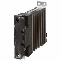 OMRON solid state relay with phototriac AC output, accepting 9.6 to 30V DC input at 7 mA and switching 19 to 264V AC up to 27 A. Mounts on DIN rail or via screw. Suitable for industrial automation, HVAC, and process control applications requiring silent, fast switching of AC loads.