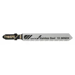 Bi-metal jigsaw blade with T-shank, 3-1/4 in length, for cutting thin metal and stainless steel. Supplied in a 5-pack. Suitable for metal fabrication, HVAC ductwork, and automotive repair applications.