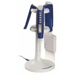 This gray pipette charging stand is designed to hold and recharge Acura Electronic Pipettes. It provides a dedicated station for maintaining battery readiness in laboratory liquid handling workflows.