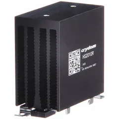 Aluminum heat sink with integrated fan, designed for DIN rail mounting. Provides thermal management for single or dual solid state relays. Suitable for use in industrial control panels and automation systems where heat dissipation is required to maintain relay performance.