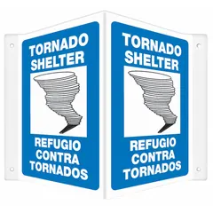 PETG sign with mounting holes for wall or post installation. Nominal size 12 in x 14 in, 0.06 in thick. Not glow-in-the-dark and not retroreflective. Used to designate tornado shelter areas in buildings and facilities.