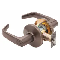This office lever lockset features a 9K Contour Angle Return lever in Dark Oxidized Satin Bronze with an Oil Rubbed finish. It is ADA compliant and equipped with a Large Format Interchangeable Core (LFIC) for quick rekeying. The F109 function is suitable for interior doors requiring passage or privacy locking. Typical applications include commercial offices, multi-tenant buildings, and facilities with high turnover