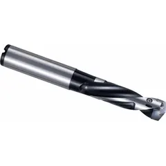 Modular drill bit with replaceable tip for general drilling in metalworking and fabrication. The design allows quick tip changes without removing the shank, reducing downtime in production environments. Part number SS0375DRA085M3.
