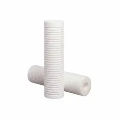 Solid polypropylene water filter cartridge with 1-micron rating. Flow rate 10 gpm, overall height 10 1/2 inches. Used for sediment filtration in industrial water systems, process water, cooling towers, and pre-filtration applications.