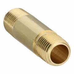 Brass pipe nipple with 1/4 in nominal pipe size, 2 in overall length, and male NPT threads on both ends. Rated for maximum operating pressure of 1,000 psi and maximum steam pressure of 1,000 psi. Used for connecting threaded fittings in instrumentation, pneumatic, and low-pressure steam lines.