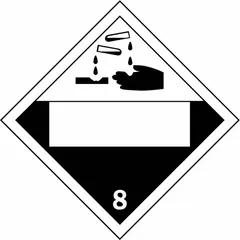 Class 8 Corrosive placard, 10 3/4 in x 10 3/4 in, displaying message '8'. Used for identifying corrosive materials during transport in accordance with DOT placarding requirements.