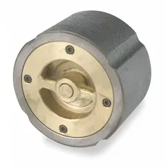 This cast iron wafer disc check valve features an inline body and a 4 in pipe size. Designed for installation between flanges, it prevents reverse flow in piping systems. Typical applications include HVAC, water treatment, and industrial process lines where backflow prevention is required.