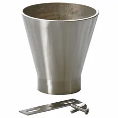 This cast bronze funnel assembly converts a standard floor drain into a funnel drain for directing liquids into a drainage system. It has a 4 in overall width, 4 1/4 in overall height, and a screw connection type. The nickel bronze finish provides corrosion resistance. Typical applications include commercial kitchens, industrial wash-down areas, and laboratories.