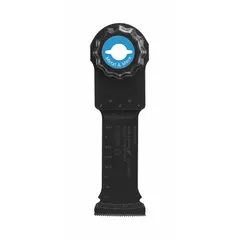 Carbide plunge-cutting blade for oscillating tools with Starlock Max mount. Overall length 4-3/4 in. Suitable for cutting metal in applications such as metal fabrication, HVAC, and demolition.
