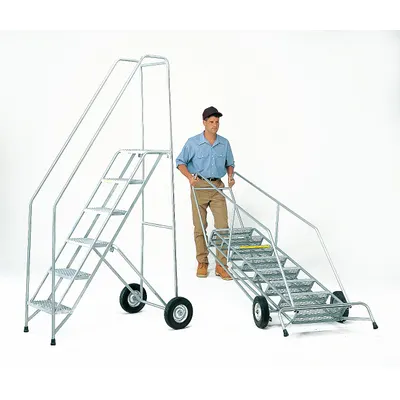 BALLYMORE Rolling Ladder: 7.5 ft Platform Ht, Unassembled, No Locking Mechanism - Steel Folding Ladders