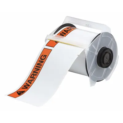 BRADY Pre-Cut Label Stock Roll: Warning, WARNING Header, 4 in x 6 1/4 in, 6 1/4 in x 4 in - Brady Warning Precut Label Rolls