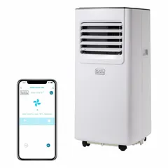 This BLACK & DECKER portable air conditioner provides 8,000 BTU of cooling capacity for spot cooling in small rooms, offices, or temporary workspaces. It operates on standard 120V AC power and is designed for cooling-only applications where a permanent HVAC system is not available.