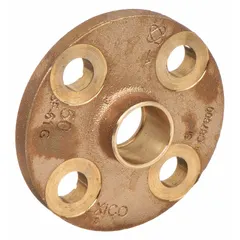 This low-lead bronze tube flange features a cup x flange configuration for connecting 1-inch CTS copper tube to 1-inch pipe. Suitable for potable water and hydronic heating systems, it provides a secure joint in plumbing applications.