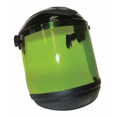 SELLSTROM S31201 Category 2 face shield with 9.9 cal/sq cm ATPV rating for arc flash protection. Features black nylon dual-crown design, polycarbonate visor, and universal slotted dielectric hard hat adaptor. Certified to CSA Z94.3-2015. Suitable for industrial environments requiring impact and arc-flash protection.