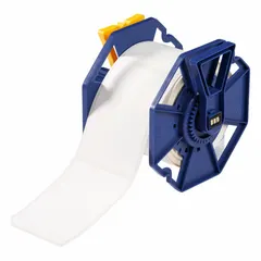 Acrylic label roll with aggressive permanent adhesive, inkjet print-receptive, compatible with J7300 printer series. Used for industrial labeling, asset tracking, and safety signage.