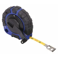 This closed-reel long tape measure features a 50 ft SAE steel blade with 1/8 in increments and a nonmagnetic single hook. The plastic case with grip provides comfortable handling. Suitable for measuring long distances in construction, maintenance, and industrial layout applications.