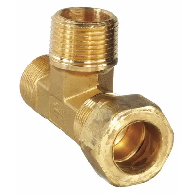 PARKER Compression Tee Fitting: 3/4 in OD x 3/4 in Pipe x 3/4 in OD Fitting Size, Brass - Self-Aligning Brass Compression Fittings