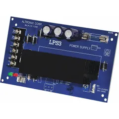 The ALTRONIX LPS3 is a linear power supply/charger on a phenolic/fiberglass board. It accepts 16/28V AC input and delivers 12/24VDC at 2.5A. Designed for continuous charging and power delivery in access control, CCTV, and alarm systems.