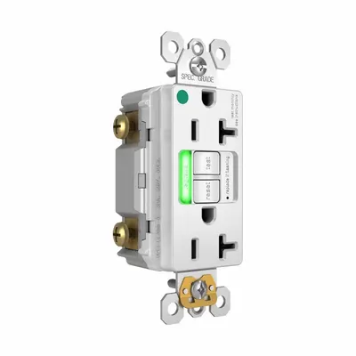 PASS & SEYMOUR GFCI Receptacle: Hospital Grade, Duplex, 5-20R, White, GFCI - General Purpose Receptacles