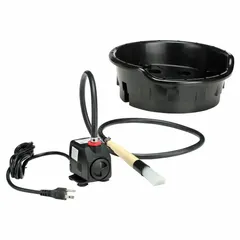 This manual benchtop parts washer features a plastic tank with 0.8 gal fluid capacity for water-based solutions. Operates at 120V. Suitable for cleaning small parts in workshops, labs, and maintenance areas.