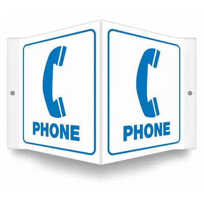 CONDOR Safety Sign: PETG, Mounting Holes Sign Mounting, 6 in x 8 1/2 in Nominal Sign Size - V-Shape Projection Phone Signs