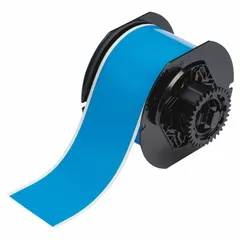 This Brady thermal transfer continuous label roll cartridge is a 2 1/4 in x 100 ft vinyl label stock in light blue gloss finish, designed for outdoor use. It is compatible with the BBP37 printer series. Typical applications include industrial labeling for pipe marking, safety signage, and asset tracking where weather and abrasion resistance are required.