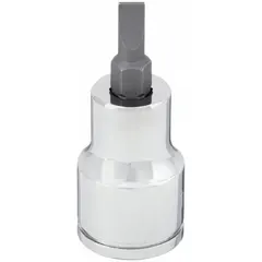 Slotted bit socket with 3/8 in drive size and 1/4 in slotted tip. Overall length 1 55/64 in, SAE. Used for driving slotted screws in assembly, maintenance, and repair tasks.