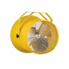 This axial fan is designed for industrial ventilation and air movement in confined spaces. It features an 18-inch duct diameter, 1/2 hp motor, and operates at 1725 RPM. The fan includes a motor mount and accepts 120/240 V AC input.