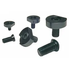 Steel machinable fixture clamp with smooth face and 0.3 in machinable width. Includes 1/2"-13 bolt. Sold in pack of 4. Used in milling, drilling, and grinding operations to secure workpieces; the smooth face provides even clamping pressure and the machinable width allows custom contouring to match part geometry.