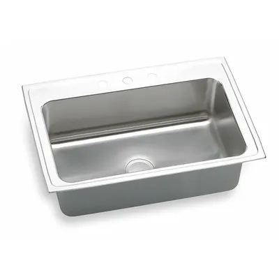 ELKAY Bowl Drop-In Sink: 33 in Overall Lg, 22 in Overall Wd, 10 in Bowl Dp, 28 in Bowl Lg - One-Bowl Counter-Mounted Kitchen & Bar Sinks without Faucets