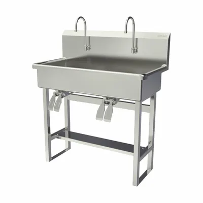 SANI-LAV Wash Station: 45 in Overall Ht, 37 in Bowl Lg, 8 in Bowl Dp, 0.5 gpm Flow Rate - Two-Station Freestanding Wash Stations with Faucets