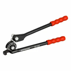 This lever-style bender is designed for bending aluminum and copper tubing with a 15/16-inch outer diameter. It features calibrated angle markings from 0 to 180 degrees for precise bends. The bender is constructed from aluminum. Typical applications include HVAC, refrigeration, and plumbing installations.