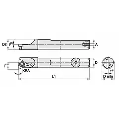 Indexable boring bar for internal machining operations such as boring, facing, and contouring. Designed for use in CNC lathes and machining centers. Right-hand configuration accommodates indexable inserts.