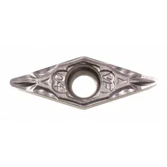 Diamond indexable turning insert for precision machining of non-ferrous materials, composites, and plastics. Used in turning, boring, and profiling operations to achieve fine surface finishes. Manufacturer part number VCMT151505VF CA525.