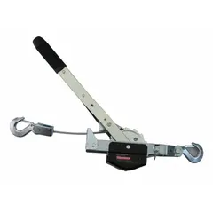 Hook-mounted cable ratchet puller with a 1000 lb lifting capacity and 15 ft maximum lifting length. Designed for lifting, pulling, and tensioning loads in industrial maintenance, construction, and rigging applications. Features a hook with safety latch for secure attachment.