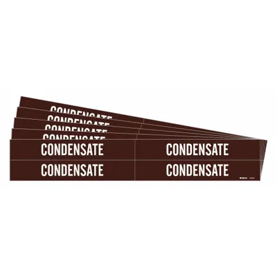 BRADY Pipe Marker: Condensate, Brown, White, Fits 3/4 to 2 3/8 in Pipe O.D., 4 Pipe Markers - Condensate Adhesive Pipe Markers