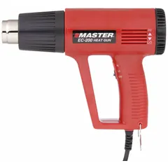 This heat gun kit operates on 115V AC with a two-prong plug and draws 10 A current. It includes one bare tool, four attachments, one flat metal scraper, and a scraper handle with three interchangeable blades. Suitable for stripping paint, thawing pipes, shrinking tubing, bending plastic, and loosening rusted fasteners.